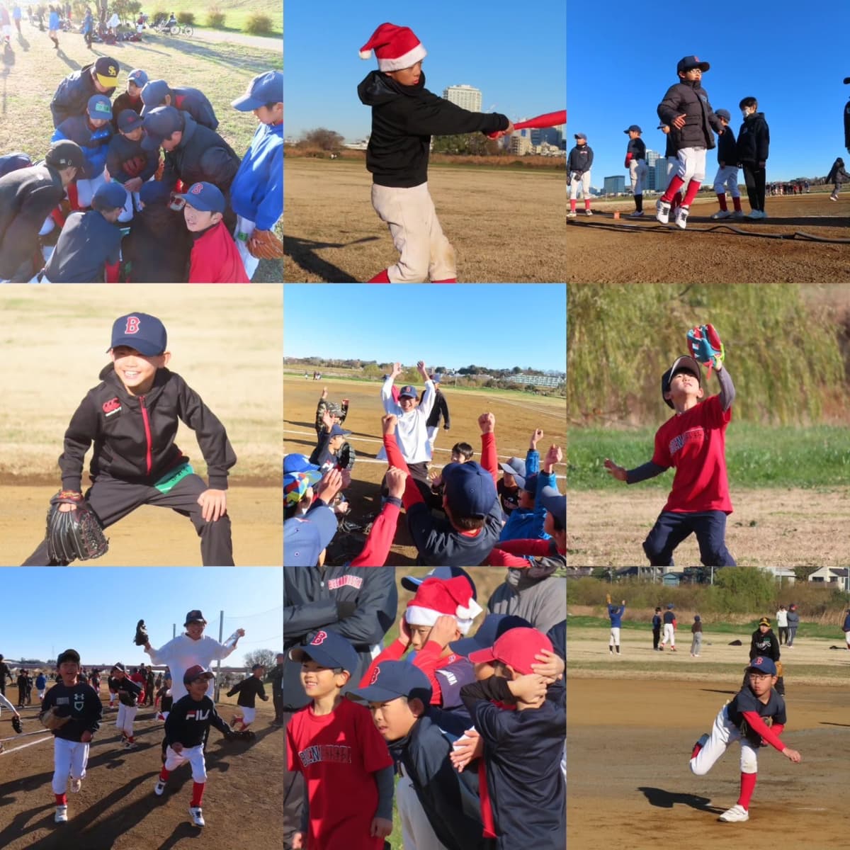 2023年12月
今年最後の活動は、全学年合同のカラーバット大会で幕を閉じました。
普段はメジャーとマイナーに別れて活動していますが、この日は1年生から6年生まで混合4チームに分かれて、プラスチッ